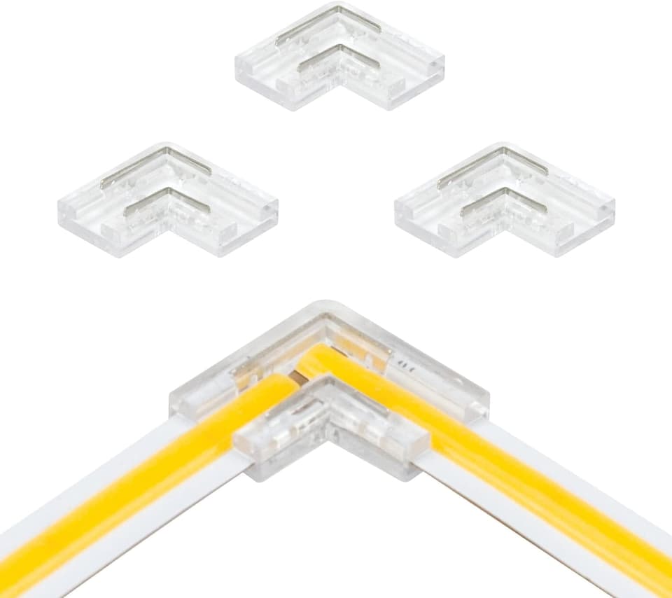 L-Shape Corner Connector for 8mm COB LED Strips, Snap-In