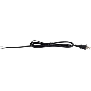 6 ft 18 AWG Power Cord, 2-Prong US Plug to Bare Wires – Black