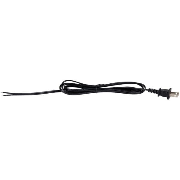 6 ft 18 AWG Power Cord, 2-Prong US Plug to Bare Wires – Black