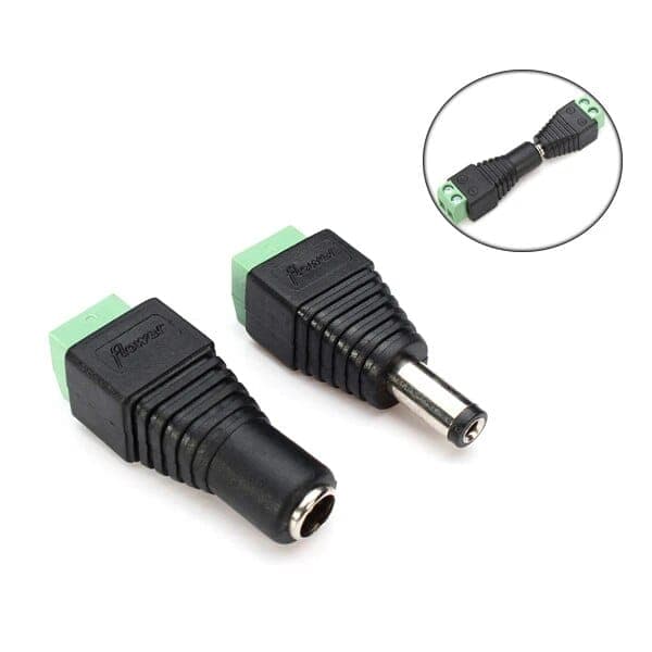Screw-In DC Plug Connector Pair, Male & Female, 18-22 AWG – White