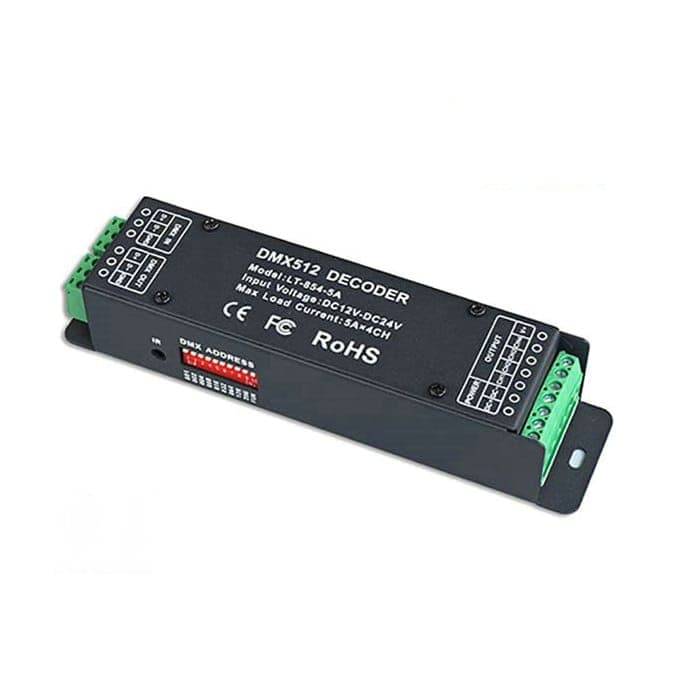 RGBW DMX512 Decoder, 4 Channels 5A, 12/24V, Terminal Block