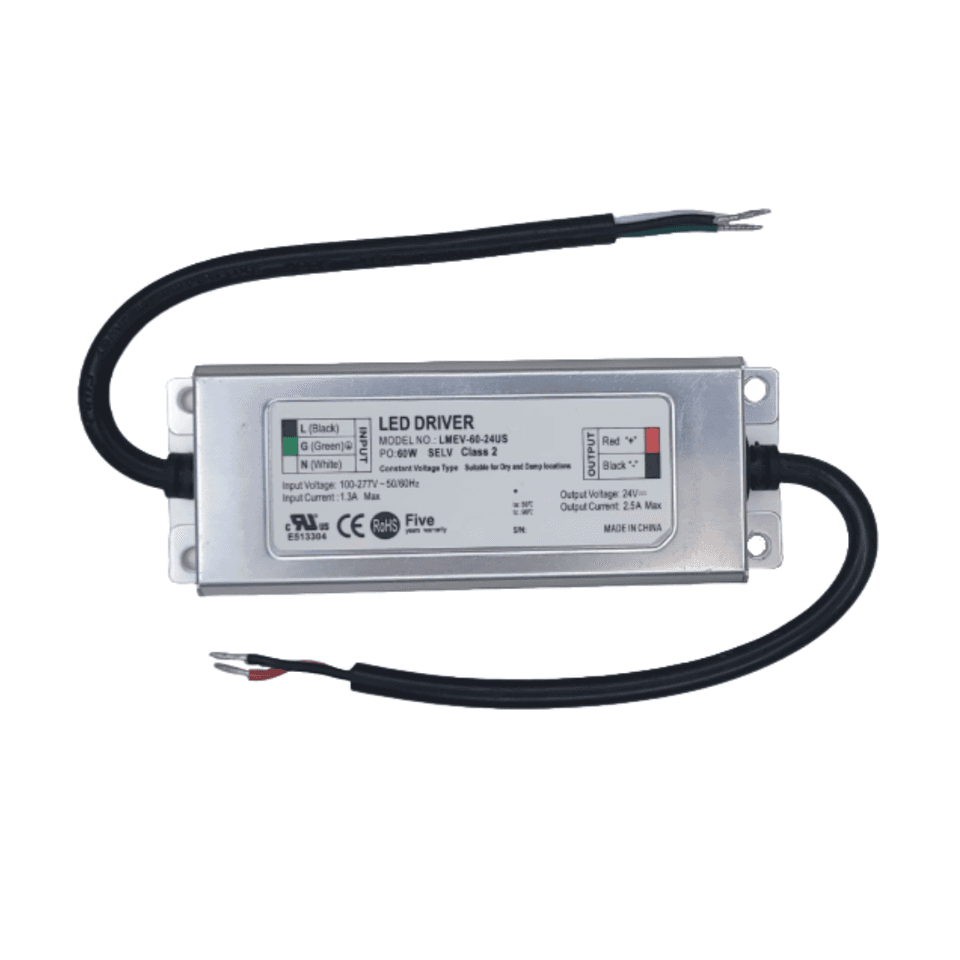 Slim 60W 24V LED Power Supply, IP67 Wet Rated, UL Class 2