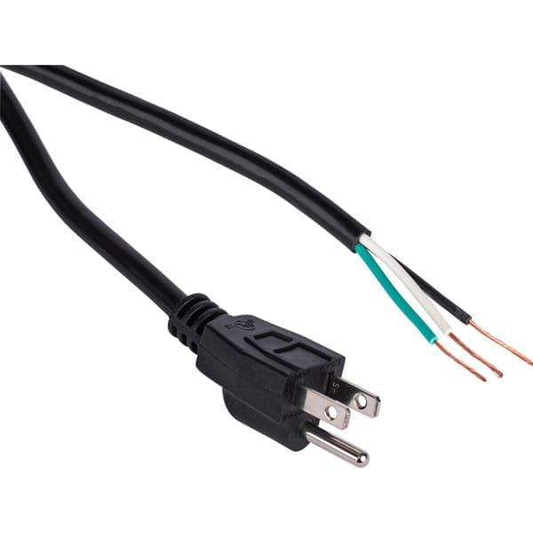 6 ft 18 AWG Power Cord, 3-Prong US Plug to Bare Wires – Black